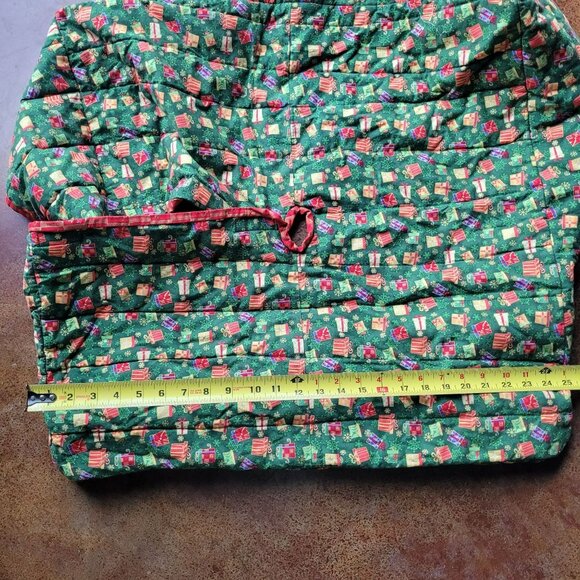 Square Quilted Christmas Tree Skirt Collar Gift Print Plaid Hand‎ Made 24" - Picture 3 of 9